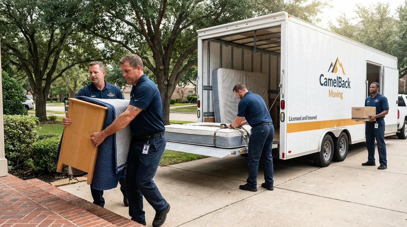Crew loading residential truck for cross-state move from East Meadow, NY