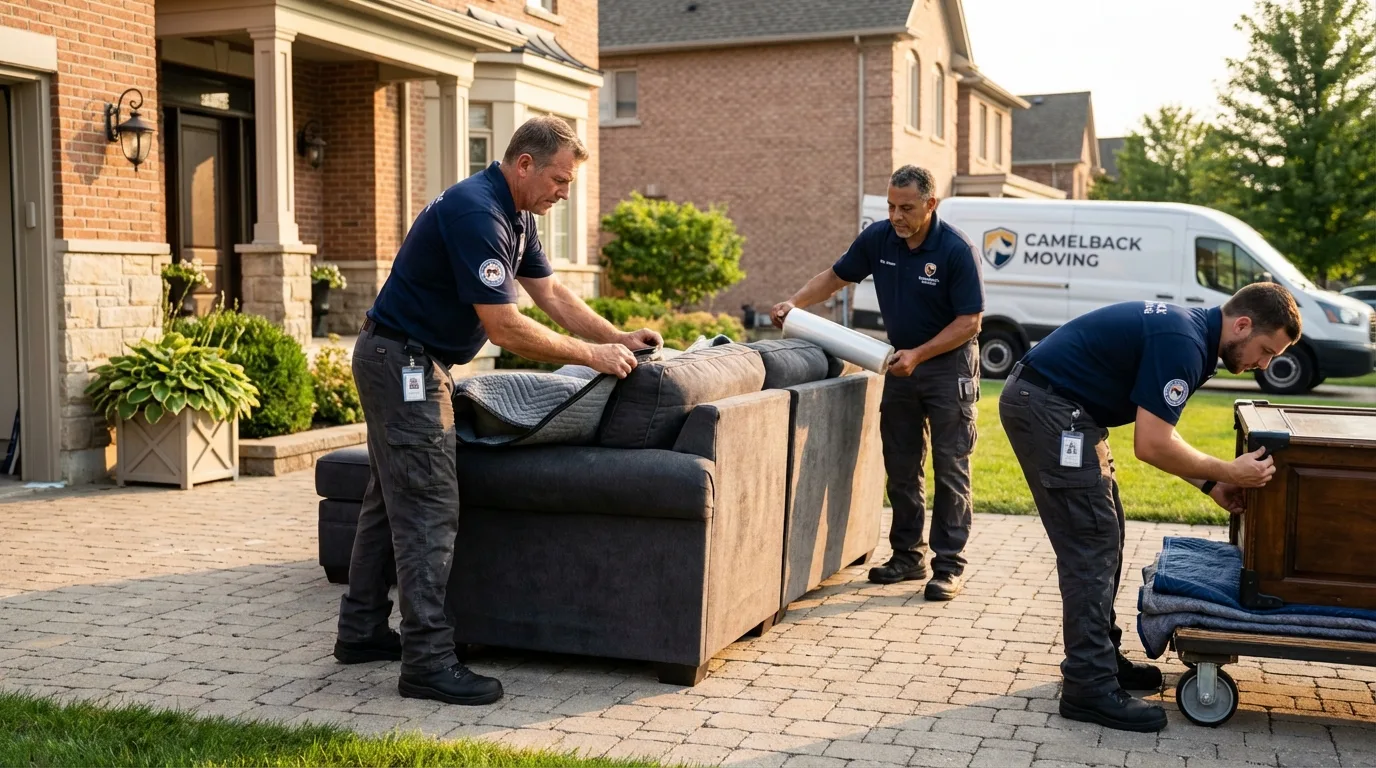 Large estate moving crew wrapping furniture in East Meadow, NY