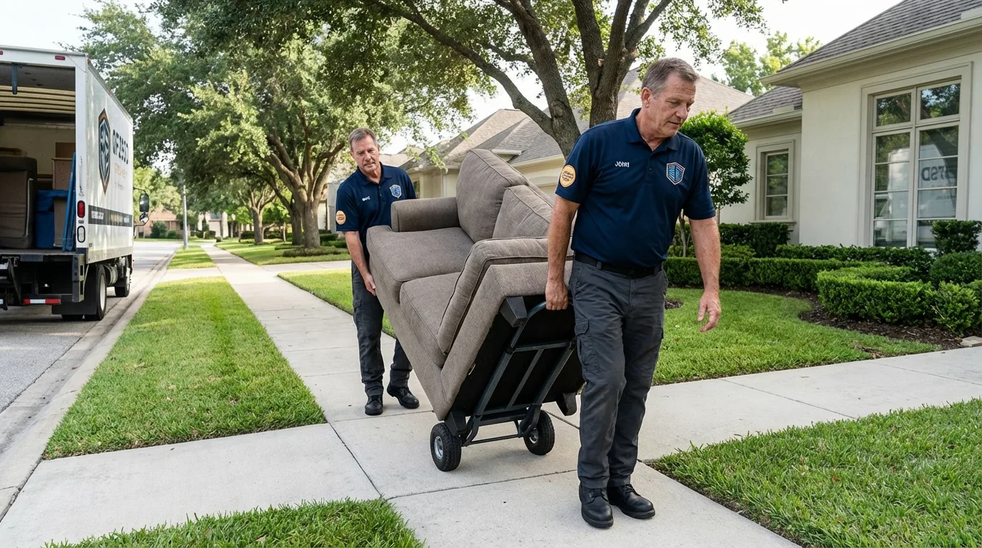 Local residential moving crew loading furniture in East Meadow, NY